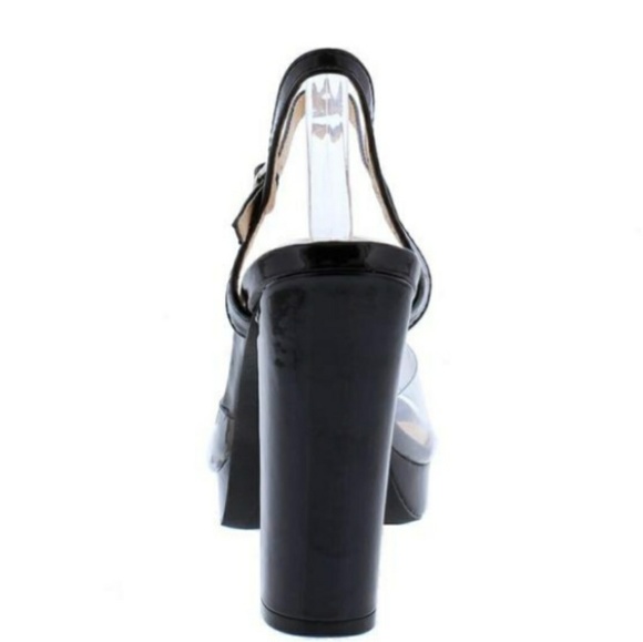 Clear Lucite Perplex & Black Strappy Open Toe Heel - Picture 3 of 3